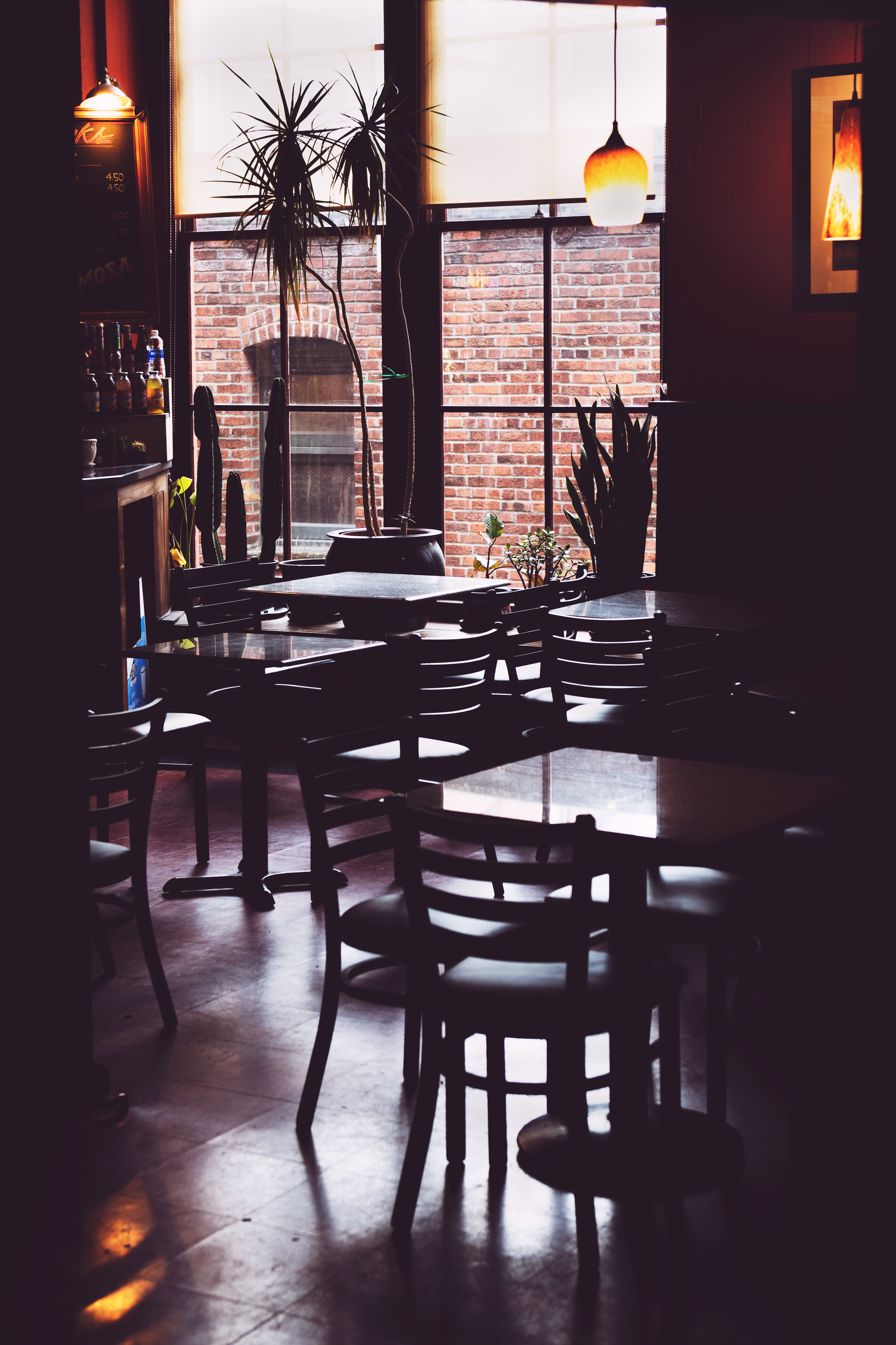 small town restaurant with tables and windows