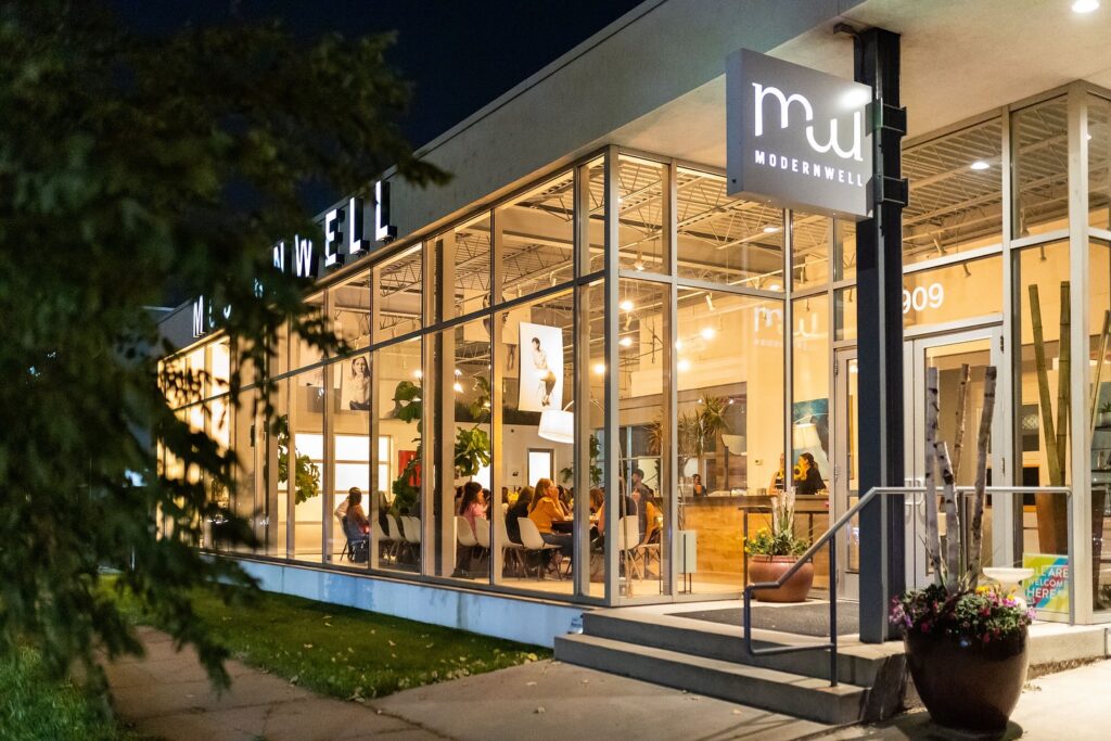 Modernwell Minneapolis from the exterior at night